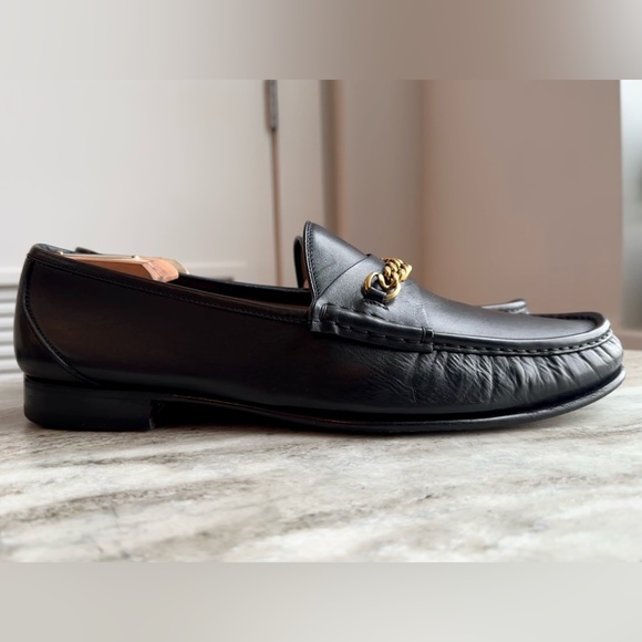 TOM FORD York Chain Black Smooth Leather Loafers US 11.5 Italy $1600 Horsebit - Picture 2 of 8